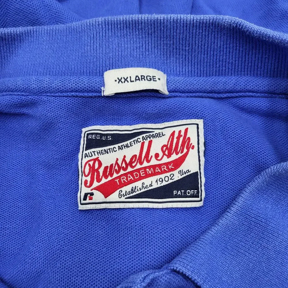 Vintage Russell Athletic Blue Collared Polo Shirt Men's Size XXLarge 100% Cotton